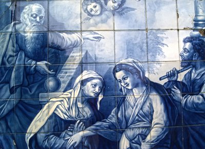 Decorative Panel Depicting Mary and Joseph Arriving at the Inn, Lamego, Portugal, 1738 by Portuguese School